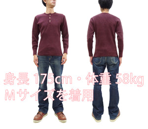 Studio D'artisan Waffle-Knit Thermal Henley T-Shirt Men's Casual Long Sleeve Plain 3-Button Placket Heavyweight Thermal Tee 9937 Burgundy