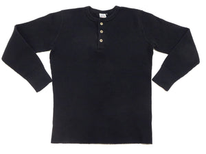 Studio D'Artisan Men's Heavyweight Waffle Knit Thermal Henley Long Sleeve T-Shirt - 100% Cotton, Ribbed Crew Neck Band, Ribbed Cuffs, Raw-edge hem, Made in Japan (SDA 9937) Black