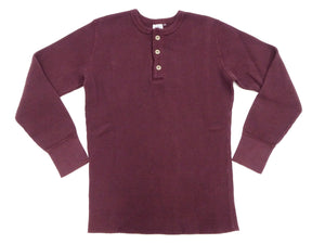 Studio D'Artisan Men's Heavyweight Waffle Knit Thermal Henley Long Sleeve T-Shirt - 100% Cotton, Ribbed Crew Neck Band, Ribbed Cuffs, Raw-edge hem, Made in Japan (SDA 9937) Burgundy