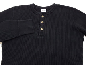 Studio D'Artisan Men's Heavyweight Waffle Knit Thermal Henley Long Sleeve T-Shirt - 100% Cotton, Ribbed Crew Neck Band, Ribbed Cuffs, Raw-edge hem, Made in Japan (SDA 9937) Black