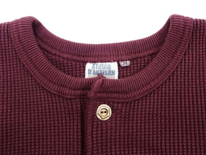 Studio D'Artisan Men's Heavyweight Waffle Knit Thermal Henley Long Sleeve T-Shirt - 100% Cotton, Ribbed Crew Neck Band, Ribbed Cuffs, Raw-edge hem, Made in Japan (SDA 9937) Burgundy
