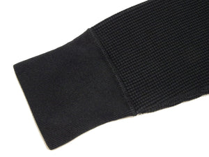 Studio D'artisan Waffle-Knit Thermal Henley T-Shirt Men's Long Sleeve Plain 3-Button Placket Super Heavyweight Thermal Tee 9937 Black