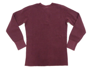 Studio D'Artisan Men's Heavyweight Waffle Knit Thermal Henley Long Sleeve T-Shirt - 100% Cotton, Ribbed Crew Neck Band, Ribbed Cuffs, Raw-edge hem, Made in Japan (SDA 9937) Burgundy