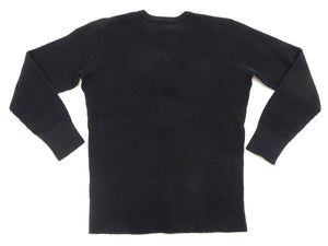 Studio D'Artisan Men's Heavyweight Waffle Knit Thermal Henley Long Sleeve T-Shirt - 100% Cotton, Ribbed Crew Neck Band, Ribbed Cuffs, Raw-edge hem, Made in Japan (SDA 9937) Black