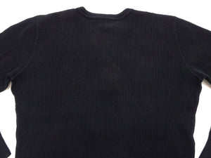 Studio D'Artisan Men's Heavyweight Waffle Knit Thermal Henley Long Sleeve T-Shirt - 100% Cotton, Ribbed Crew Neck Band, Ribbed Cuffs, Raw-edge hem, Made in Japan (SDA 9937) Black