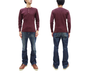 Studio D'Artisan Men's Heavyweight Waffle Knit Thermal Henley Long Sleeve T-Shirt - 100% Cotton, Ribbed Crew Neck Band, Ribbed Cuffs, Raw-edge hem, Made in Japan (SDA 9937) Burgundy