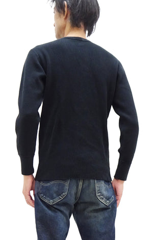 Studio D'Artisan Men's Heavyweight Waffle Knit Thermal Henley Long Sleeve T-Shirt - 100% Cotton, Ribbed Crew Neck Band, Ribbed Cuffs, Raw-edge hem, Made in Japan (SDA 9937) Black