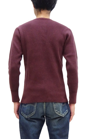 Studio D'artisan Waffle-Knit Thermal Henley T-Shirt Men's Casual Long Sleeve Plain 3-Button Placket Heavyweight Thermal Tee 9937 Burgundy