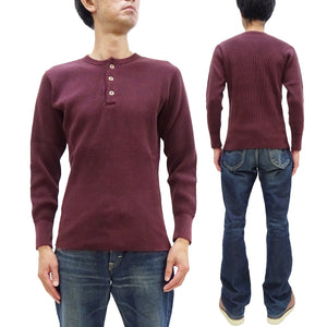 Studio D'Artisan Men's Heavyweight Waffle Knit Thermal Henley Long Sleeve T-Shirt - 100% Cotton, Ribbed Crew Neck Band, Ribbed Cuffs, Raw-edge hem, Made in Japan (SDA 9937) Burgundy