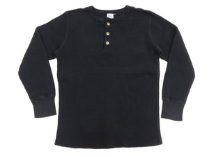 Studio D'artisan Men's Heavyweight 100% Cotton Waffle-Knit Thermal Henley Long-Sleeve T-Shirt, Three-Button Placket, Four-Needle Flatseams, Curved Overlock-Finished Hem, Made in Japan (SDA 9937 Black)
