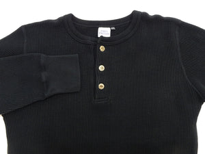 Studio D'artisan Men's Heavyweight 100% Cotton Waffle-Knit Thermal Henley Long-Sleeve T-Shirt, Three-Button Placket, Four-Needle Flatseams, Curved Overlock-Finished Hem, Made in Japan (SDA 9937 Black)