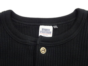 Studio D'artisan Men's Heavyweight 100% Cotton Waffle-Knit Thermal Henley Long-Sleeve T-Shirt, Three-Button Placket, Four-Needle Flatseams, Curved Overlock-Finished Hem, Made in Japan (SDA 9937 Black)