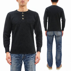 Studio D'artisan Men's Heavyweight 100% Cotton Waffle-Knit Thermal Henley Long-Sleeve T-Shirt, Three-Button Placket, Four-Needle Flatseams, Curved Overlock-Finished Hem, Made in Japan (SDA 9937 Black)