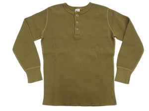Studio D'artisan Men's Heavyweight 100% Cotton Waffle-Knit Thermal Henley Long-Sleeve T-Shirt, Three-Button Placket, Four-Needle Flatseams, Curved Overlock-Finished Hem, Made in Japan (SDA 9937 Khaki)