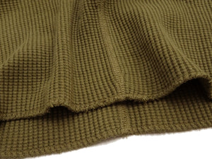 Studio D'artisan Men's Heavyweight 100% Cotton Waffle-Knit Thermal Henley Long-Sleeve T-Shirt, Three-Button Placket, Four-Needle Flatseams, Curved Overlock-Finished Hem, Made in Japan (SDA 9937 Khaki)