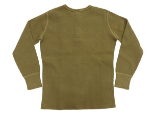 Studio D'artisan Men's Heavyweight 100% Cotton Waffle-Knit Thermal Henley Long-Sleeve T-Shirt, Three-Button Placket, Four-Needle Flatseams, Curved Overlock-Finished Hem, Made in Japan (SDA 9937 Khaki)