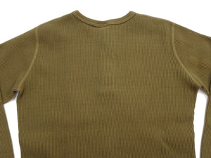 Studio D'artisan Men's Heavyweight 100% Cotton Waffle-Knit Thermal Henley Long-Sleeve T-Shirt, Three-Button Placket, Four-Needle Flatseams, Curved Overlock-Finished Hem, Made in Japan (SDA 9937 Khaki)