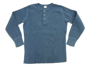 Studio D'artisan Men's Heavyweight 100% Cotton Waffle-Knit Thermal Henley Long-Sleeve T-Shirt, Three-Button Placket, Four-Needle Flatseams, Curved Overlock-Finished Hem, Made in Japan (SDA 9937 Blue)