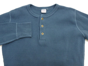 Studio D'artisan Men's Heavyweight 100% Cotton Waffle-Knit Thermal Henley Long-Sleeve T-Shirt, Three-Button Placket, Four-Needle Flatseams, Curved Overlock-Finished Hem, Made in Japan (SDA 9937 Blue)