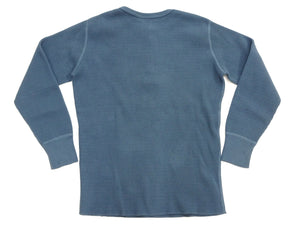 Studio D'artisan Men's Heavyweight 100% Cotton Waffle-Knit Thermal Henley Long-Sleeve T-Shirt, Three-Button Placket, Four-Needle Flatseams, Curved Overlock-Finished Hem, Made in Japan (SDA 9937 Blue)