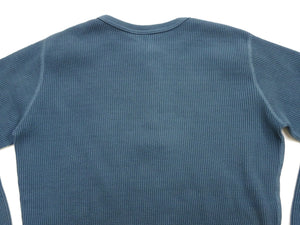 Studio D'artisan Men's Heavyweight 100% Cotton Waffle-Knit Thermal Henley Long-Sleeve T-Shirt, Three-Button Placket, Four-Needle Flatseams, Curved Overlock-Finished Hem, Made in Japan (SDA 9937 Blue)
