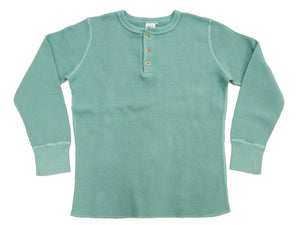 Studio D'artisan Men's Heavyweight 100% Cotton Waffle-Knit Thermal Henley Long-Sleeve T-Shirt, Three-Button Placket, Four-Needle Flatseams, Curved Overlock-Finished Hem, Made in Japan (SDA 9937 Emerald Green)