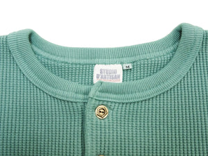 Studio D'artisan Men's Heavyweight 100% Cotton Waffle-Knit Thermal Henley Long-Sleeve T-Shirt, Three-Button Placket, Four-Needle Flatseams, Curved Overlock-Finished Hem, Made in Japan (SDA 9937 Emerald Green)