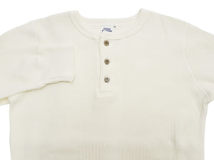 Studio D'artisan Men's Heavyweight 100% Cotton Waffle-Knit Thermal Henley Long-Sleeve T-Shirt, Three-Button Placket, Four-Needle Flatseams, Curved Overlock-Finished Hem, Made in Japan (SDA 9937 White)