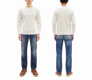 Studio D'artisan Men's Heavyweight 100% Cotton Waffle-Knit Thermal Henley Long-Sleeve T-Shirt, Three-Button Placket, Four-Needle Flatseams, Curved Overlock-Finished Hem, Made in Japan (SDA 9937 White)