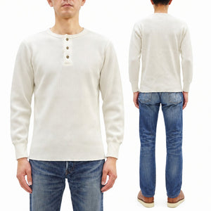 Studio D'artisan Men's Heavyweight 100% Cotton Waffle-Knit Thermal Henley Long-Sleeve T-Shirt, Three-Button Placket, Four-Needle Flatseams, Curved Overlock-Finished Hem, Made in Japan (SDA 9937 White)