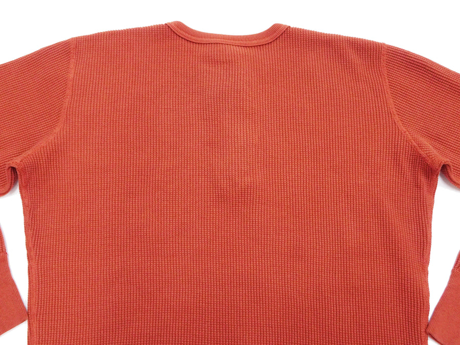 Studio D'artisan Waffle-Knit Thermal Henley T-Shirt Men's Long Sleeve Plain 3-Button Placket Super Heavyweight Thermal Tee 9937 Burnt Sienna (deep red-brown color)