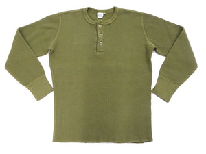 Studio D'artisan Waffle-Knit Thermal Henley T-Shirt Men's Long Sleeve Plain 3-Button Placket Super Heavyweight Thermal Tee 9937 Khaki