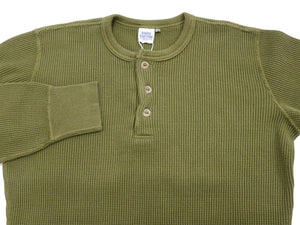 Studio D'Artisan Men's Heavyweight Waffle Knit Thermal Henley Long Sleeve T-Shirt - 100% Cotton, Ribbed Crew Neck Band, Ribbed Cuffs, Raw-edge hem, Made in Japan (SDA 9937) Khaki