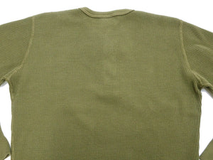 Studio D'Artisan Men's Heavyweight Waffle Knit Thermal Henley Long Sleeve T-Shirt - 100% Cotton, Ribbed Crew Neck Band, Ribbed Cuffs, Raw-edge hem, Made in Japan (SDA 9937) Khaki