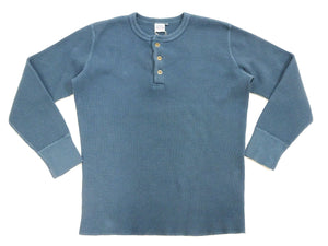 Studio D'Artisan Men's Heavyweight Waffle Knit Thermal Henley Long Sleeve T-Shirt - 100% Cotton, Ribbed Crew Neck Band, Ribbed Cuffs, Raw-edge hem, Made in Japan (SDA 9937) Faded-Blue