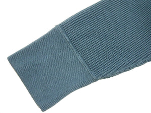 Studio D'Artisan Men's Heavyweight Waffle Knit Thermal Henley Long Sleeve T-Shirt - 100% Cotton, Ribbed Crew Neck Band, Ribbed Cuffs, Raw-edge hem, Made in Japan (SDA 9937) Faded-Blue