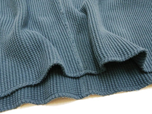 Studio D'Artisan Men's Heavyweight Waffle Knit Thermal Henley Long Sleeve T-Shirt - 100% Cotton, Ribbed Crew Neck Band, Ribbed Cuffs, Raw-edge hem, Made in Japan (SDA 9937) Faded-Blue