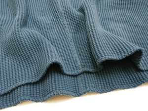 Studio D'artisan Waffle-Knit Thermal Henley T-Shirt Men's Long Sleeve Plain 3-Button Placket Super Heavyweight Thermal Tee 9937 Faded-Blue