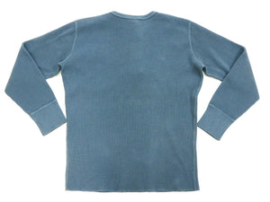 Studio D'Artisan Men's Heavyweight Waffle Knit Thermal Henley Long Sleeve T-Shirt - 100% Cotton, Ribbed Crew Neck Band, Ribbed Cuffs, Raw-edge hem, Made in Japan (SDA 9937) Faded-Blue