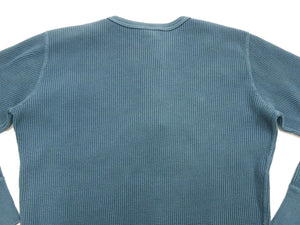 Studio D'Artisan Men's Heavyweight Waffle Knit Thermal Henley Long Sleeve T-Shirt - 100% Cotton, Ribbed Crew Neck Band, Ribbed Cuffs, Raw-edge hem, Made in Japan (SDA 9937) Faded-Blue