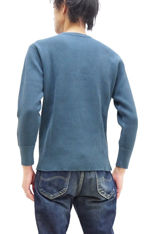 Studio D'Artisan Men's Heavyweight Waffle Knit Thermal Henley Long Sleeve T-Shirt - 100% Cotton, Ribbed Crew Neck Band, Ribbed Cuffs, Raw-edge hem, Made in Japan (SDA 9937) Faded-Blue