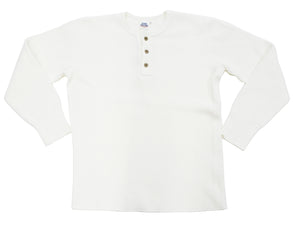 Studio D'Artisan Men's Heavyweight Waffle Knit Thermal Henley Long Sleeve T-Shirt - 100% Cotton, Ribbed Crew Neck Band, Ribbed Cuffs, Raw-edge hem, Made in Japan (SDA 9937) White