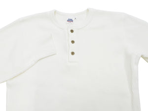 Studio D'Artisan Men's Heavyweight Waffle Knit Thermal Henley Long Sleeve T-Shirt - 100% Cotton, Ribbed Crew Neck Band, Ribbed Cuffs, Raw-edge hem, Made in Japan (SDA 9937) White
