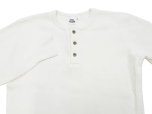 Studio D'artisan Waffle-Knit Thermal Henley T-Shirt Men's Long Sleeve Plain 3-Button Placket Super Heavyweight Thermal Tee 9937 White