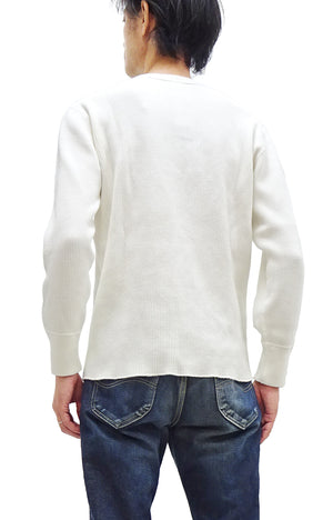 Studio D'Artisan Men's Heavyweight Waffle Knit Thermal Henley Long Sleeve T-Shirt - 100% Cotton, Ribbed Crew Neck Band, Ribbed Cuffs, Raw-edge hem, Made in Japan (SDA 9937) White