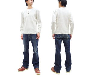 Studio D'Artisan Men's Heavyweight Waffle Knit Thermal Henley Long Sleeve T-Shirt - 100% Cotton, Ribbed Crew Neck Band, Ribbed Cuffs, Raw-edge hem, Made in Japan (SDA 9937) White