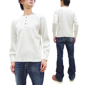 Studio D'Artisan Men's Heavyweight Waffle Knit Thermal Henley Long Sleeve T-Shirt - 100% Cotton, Ribbed Crew Neck Band, Ribbed Cuffs, Raw-edge hem, Made in Japan (SDA 9937) White