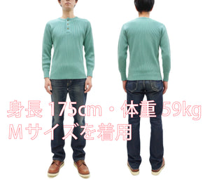 Studio D'Artisan Men's Heavyweight Waffle Knit Thermal Henley Long Sleeve T-Shirt - 100% Cotton, Ribbed Crew Neck Band, Ribbed Cuffs, Raw-edge hem, Made in Japan (SDA 9937) Emerald Green