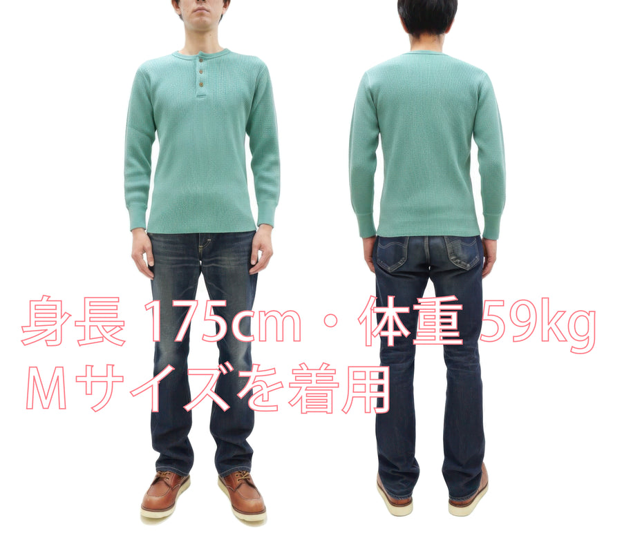 Studio D'Artisan Men's Heavyweight Waffle Knit Thermal Henley Long Sleeve T-Shirt - 100% Cotton, Ribbed Crew Neck Band, Ribbed Cuffs, Raw-edge hem, Made in Japan (SDA 9937) Emerald Green