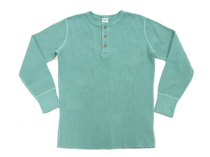 Studio D'Artisan Men's Heavyweight Waffle Knit Thermal Henley Long Sleeve T-Shirt - 100% Cotton, Ribbed Crew Neck Band, Ribbed Cuffs, Raw-edge hem, Made in Japan (SDA 9937) Emerald Green